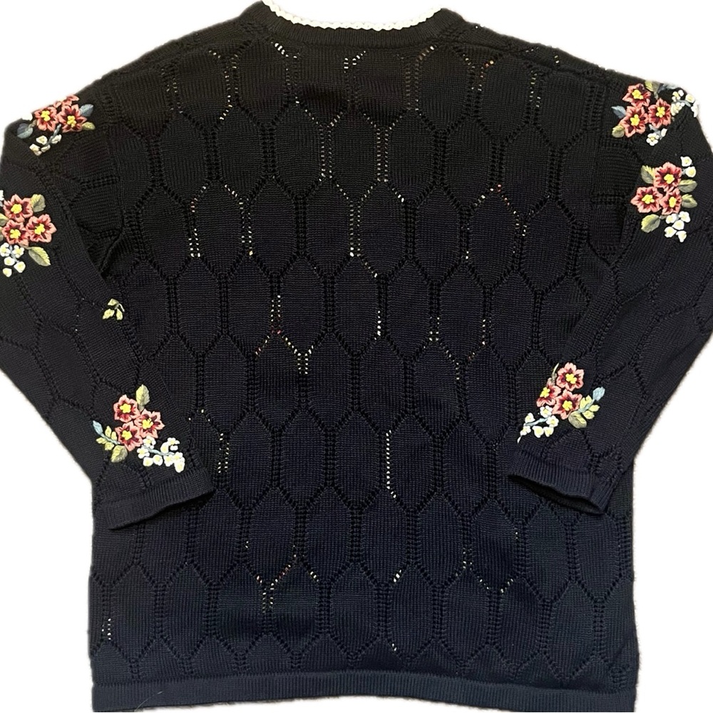 Marisa‎ Christina Floral Embroidered Knit Cardigan Black Cottagecore Vintage M - Picture 5 of 12